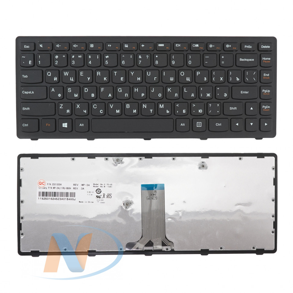 Клавиатура для Lenovo FLEX 14 черная с рамкой P/N: 25-213957, 25213957, 9Z.NAASW.L0R, NSK-BLLSW