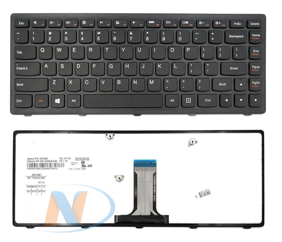 Клавиатура для Lenovo G400, G405S, S410P черная с рамкой P/N: V-142920AS1, 9Z.NAASW.L0R, NSK-BLLSW