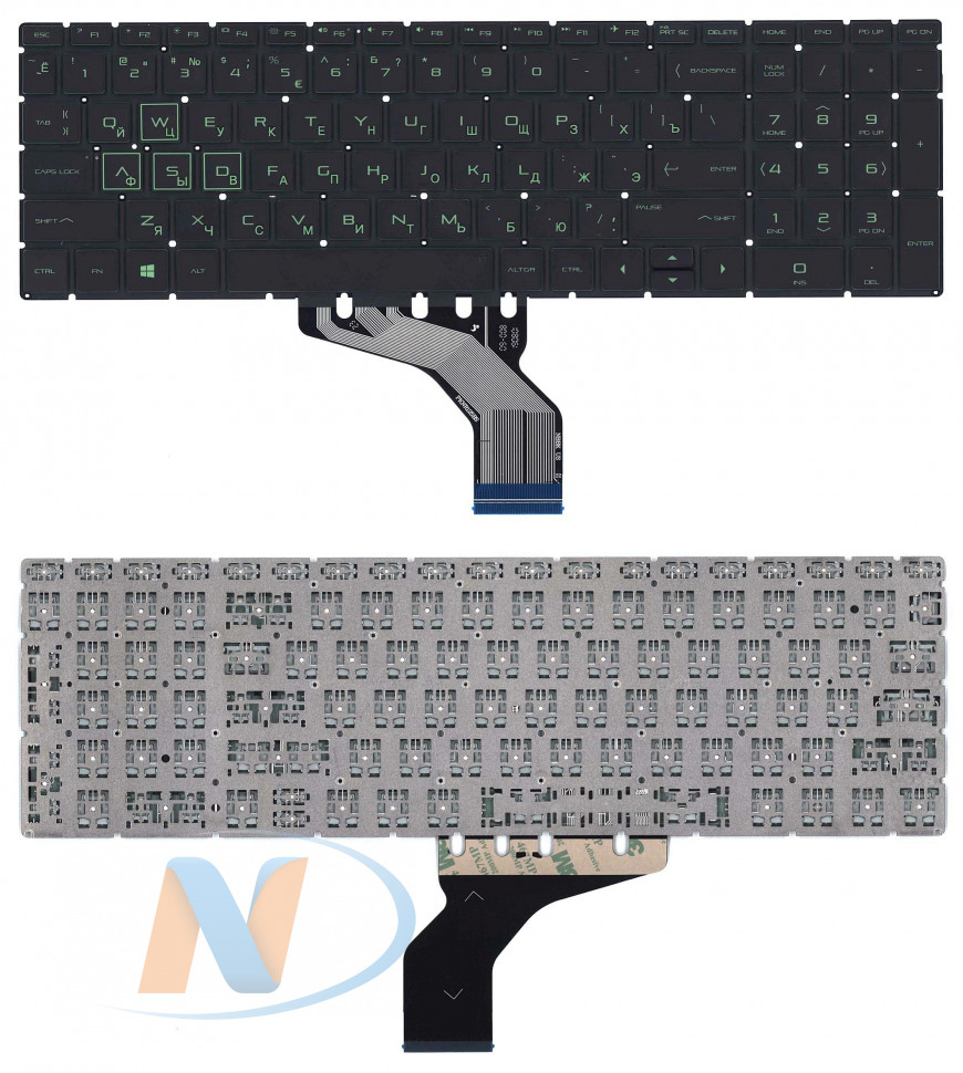 Клавиатура для HP 15-CX, 15-DA, 15-DB, 15-CS p/n: NSK-XN1LN (с зелёной подсветкой)