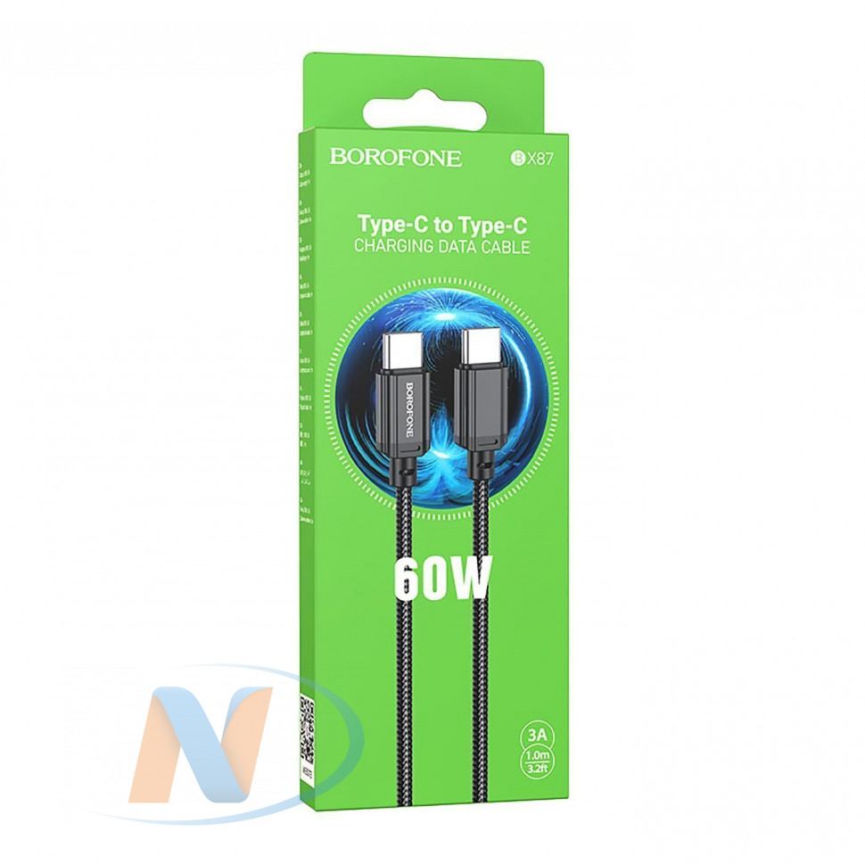 Дата-кабель Borofone BX87 PD 60W (Type-C - Type-C ) 3A (черный) 1m