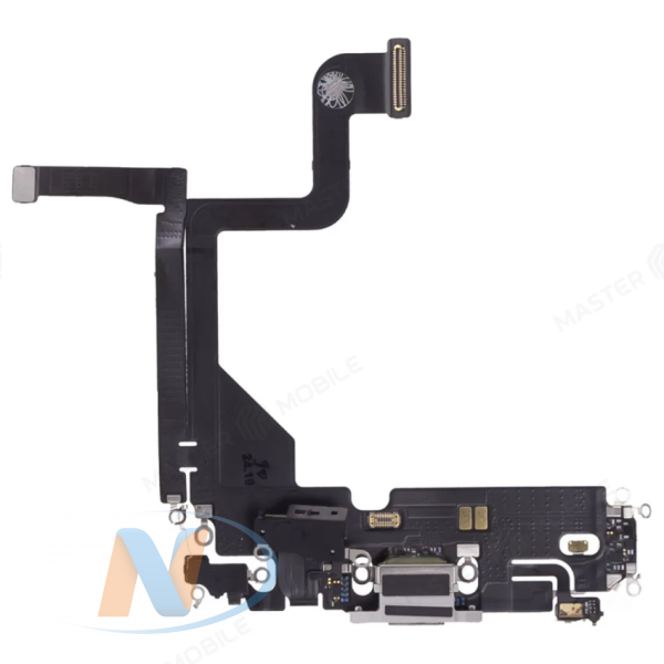 Шлейф iPhone 13 Pro разъем зарядки, микрофон (белый) (OEM)