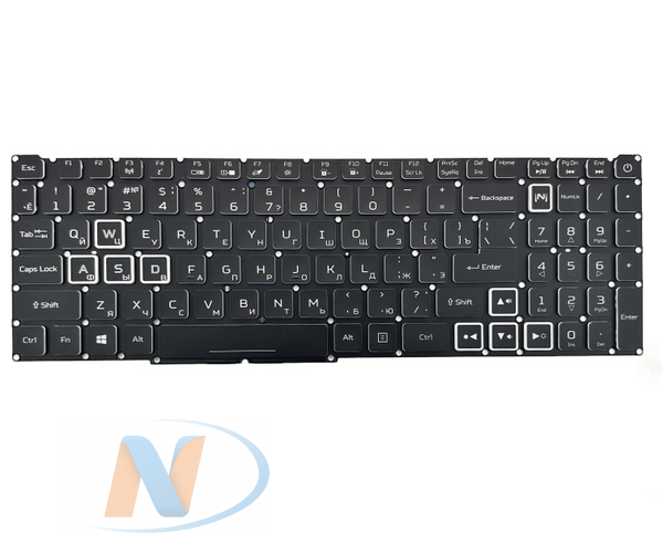Клавиатура для Acer AN515-54, AN515-55 с белой подсветкой p/n: NKI15130NA, 935064CDK201