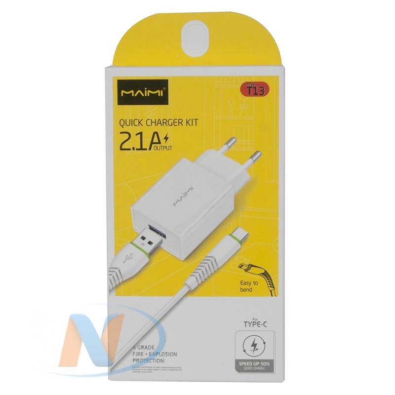 Сетевое зарядное устройство СЗУ MaiMi T13 1USB/ 5V/ 2.1A + Кабель Micro-USB (Белый)