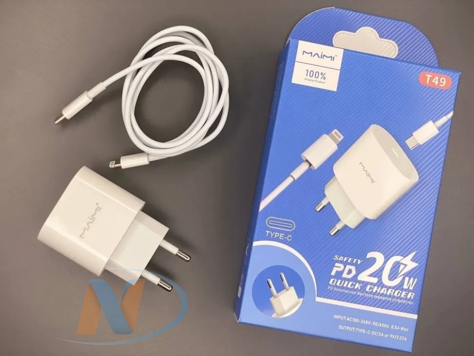 Сетевое зарядное устройство СЗУ MaiMi T49 + Кабель Lightning QC3.0 (Белый) (20W)