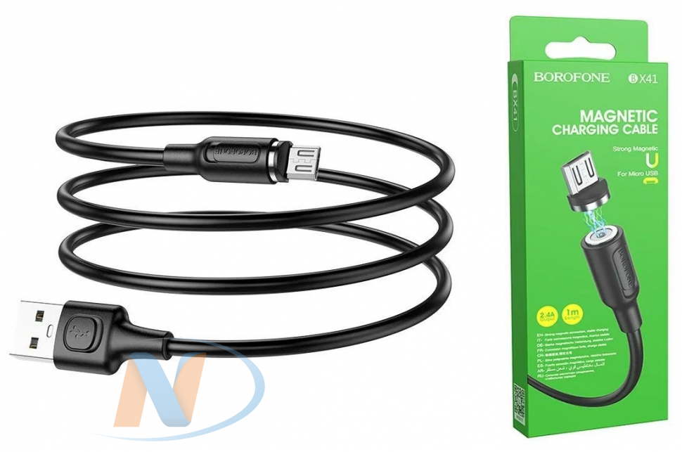 Кабель USB - MicroUSB Borofone BX41 магнитный (1м, черный)