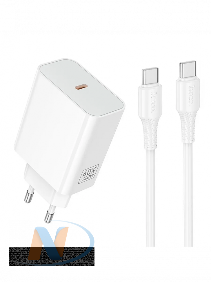 Сетевое зарядное устройство Hoco C162A (40W, PD, кабель Type-C-Type-C) (белый)